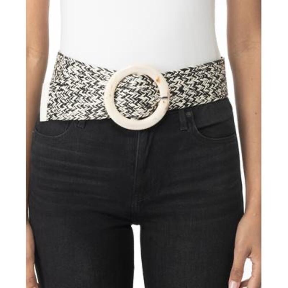 INC Black and White Woven Belt Size M
